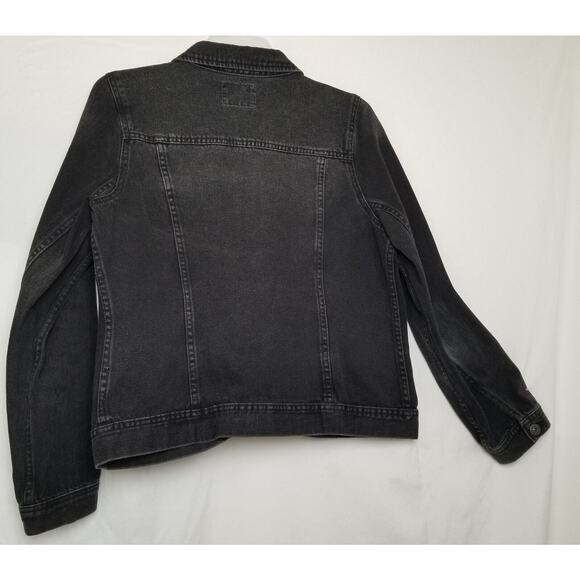 RH Ruff Hewn Studded Black Denim Button Up Jean Jacket Long Sleeves Size PL - Picture 3 of 10